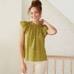 Women's Flutter Short Sleeve Embroidered Top - S
